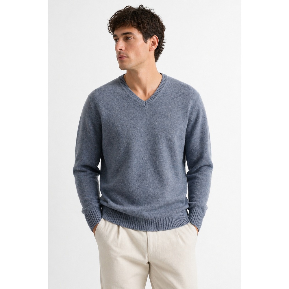 Black Brown 1826 Blue/Gray V-Neck Sweater Lambswool Blend Men's Large
